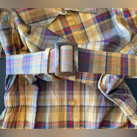 Vintage DAKS London Mustard Yellow Plaid Dress Medium - Picture 5 of 13